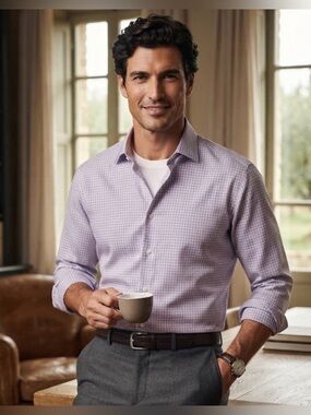 The Men's Store Lavender Check Dress Shirt
